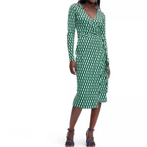 DVF Long Sleeve Midi Arrow Geo Green Wrap Dress NWT Diane Von Furstenberg